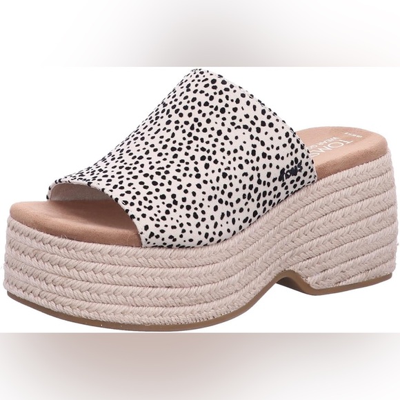TOMS Laila Mule Platform Sandals Fog Flocked Cheetah NIB Espadrille - Picture 2 of 5